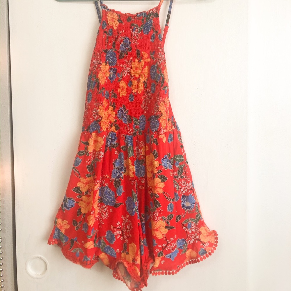Cute Orange/Red Floral Romper!